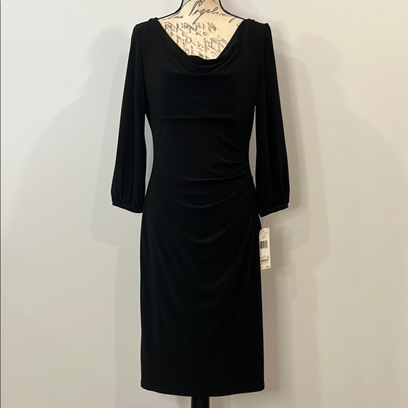NWT Ralph Lauren stretch draped ruched fitted midi dress 12 - Picture 1 of 10